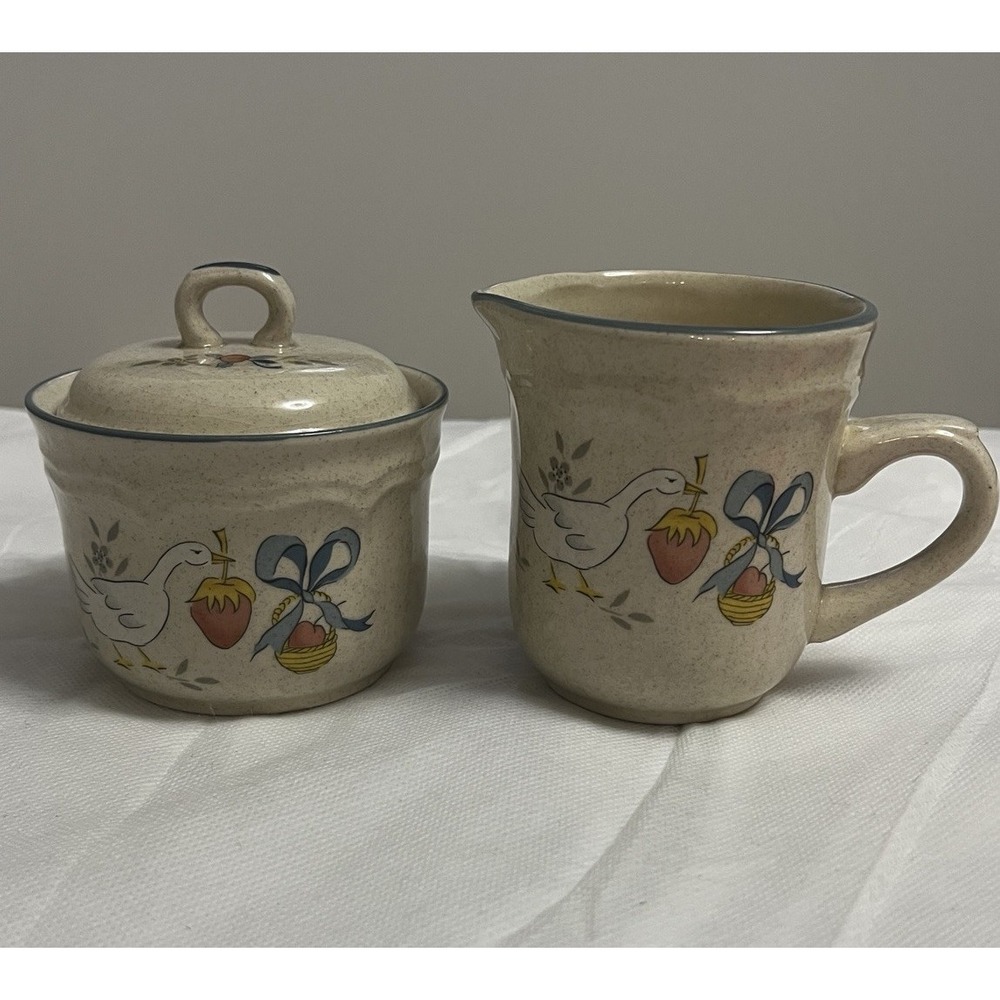 International China Marmalade Geese Sugar And Creamer Set Country Cottagecore